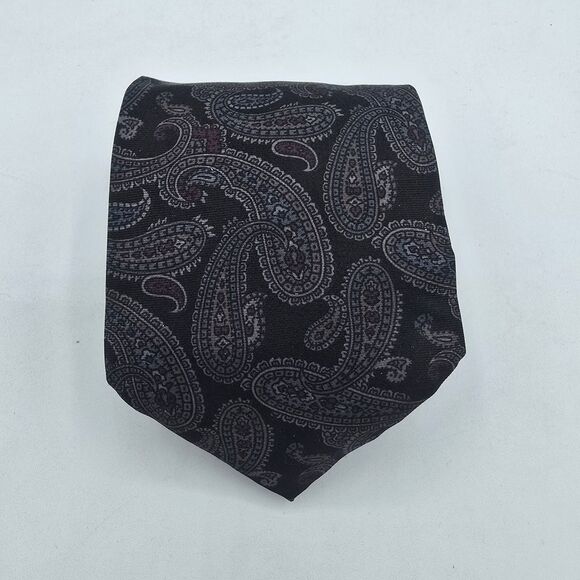 Halston lll Black Gray 100% Polyester Men’s NeckTie Made In Usa 54 X 4 Inch - Picture 1 of 6